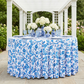 Chinoiserie Floral Scuba Round Tablecloth Blue Garden Setting