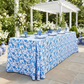 Chinoiserie Floral Scuba Rectangular Tablecloth Blue Garden Setting front view