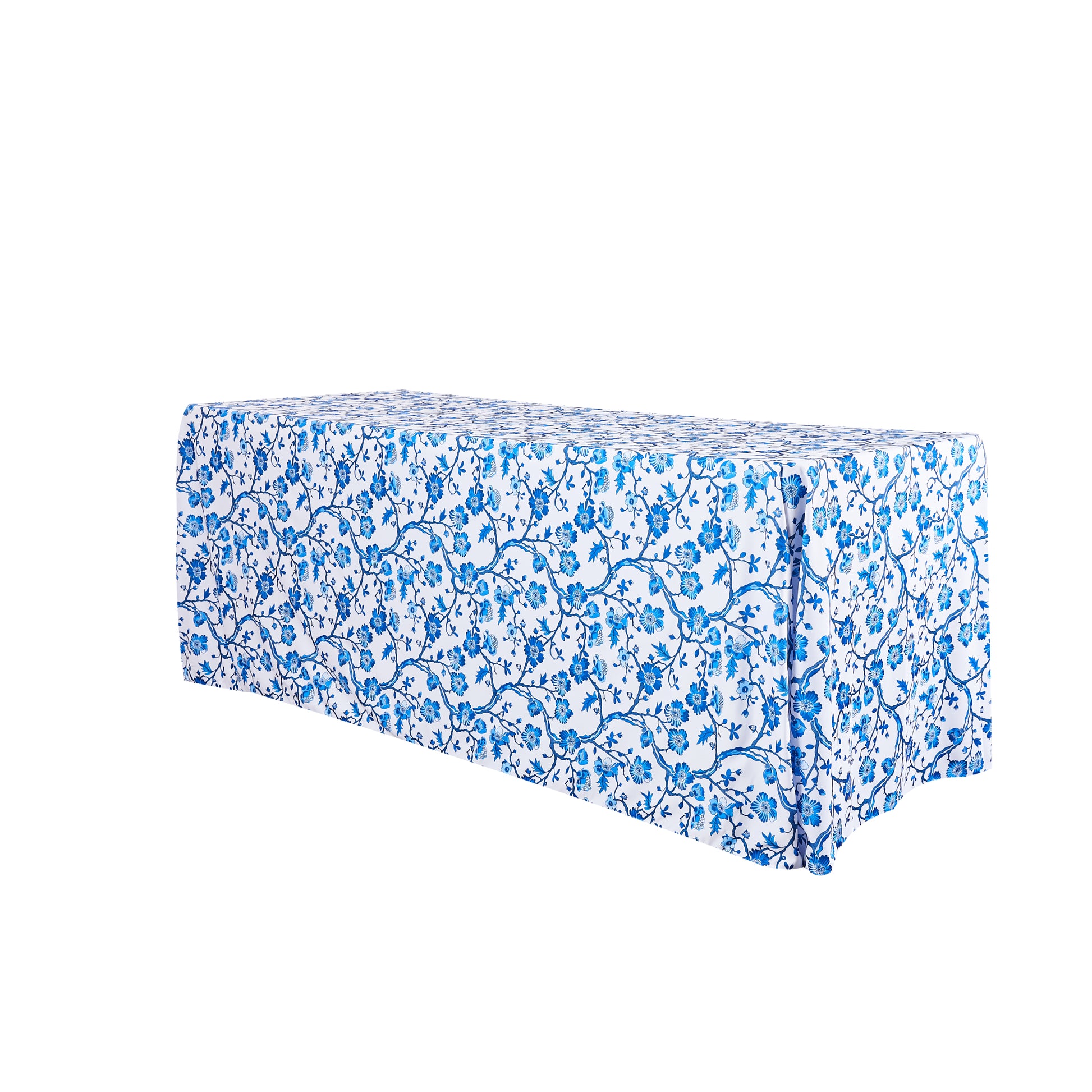 Chinoiserie Floral Scuba -Rectangular-Tablecloth - Blue