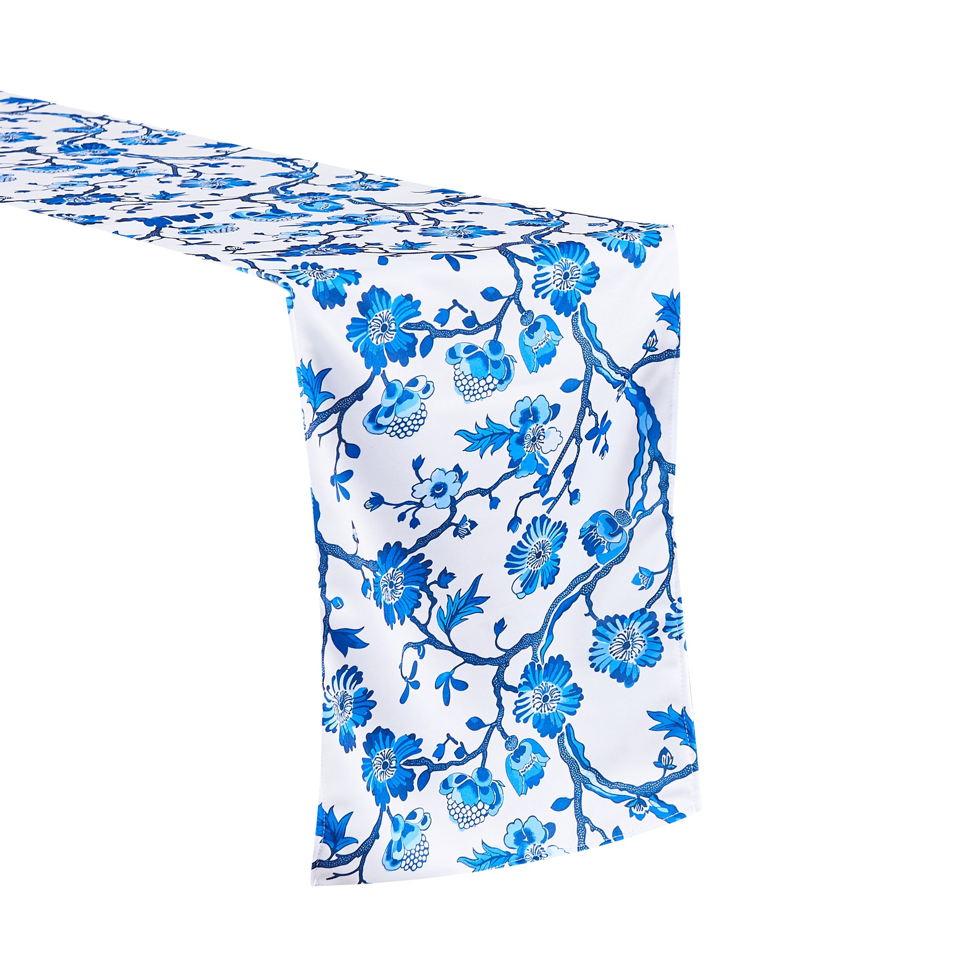 Chinoiserie Floral Scuba Table Runner - Blue Close Up