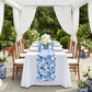 Chinoiserie Floral Scuba Table Runner - Blue Garden Setting