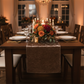 Velvet Table Runner Chocolate on a rectangular table with mixed fall florals
