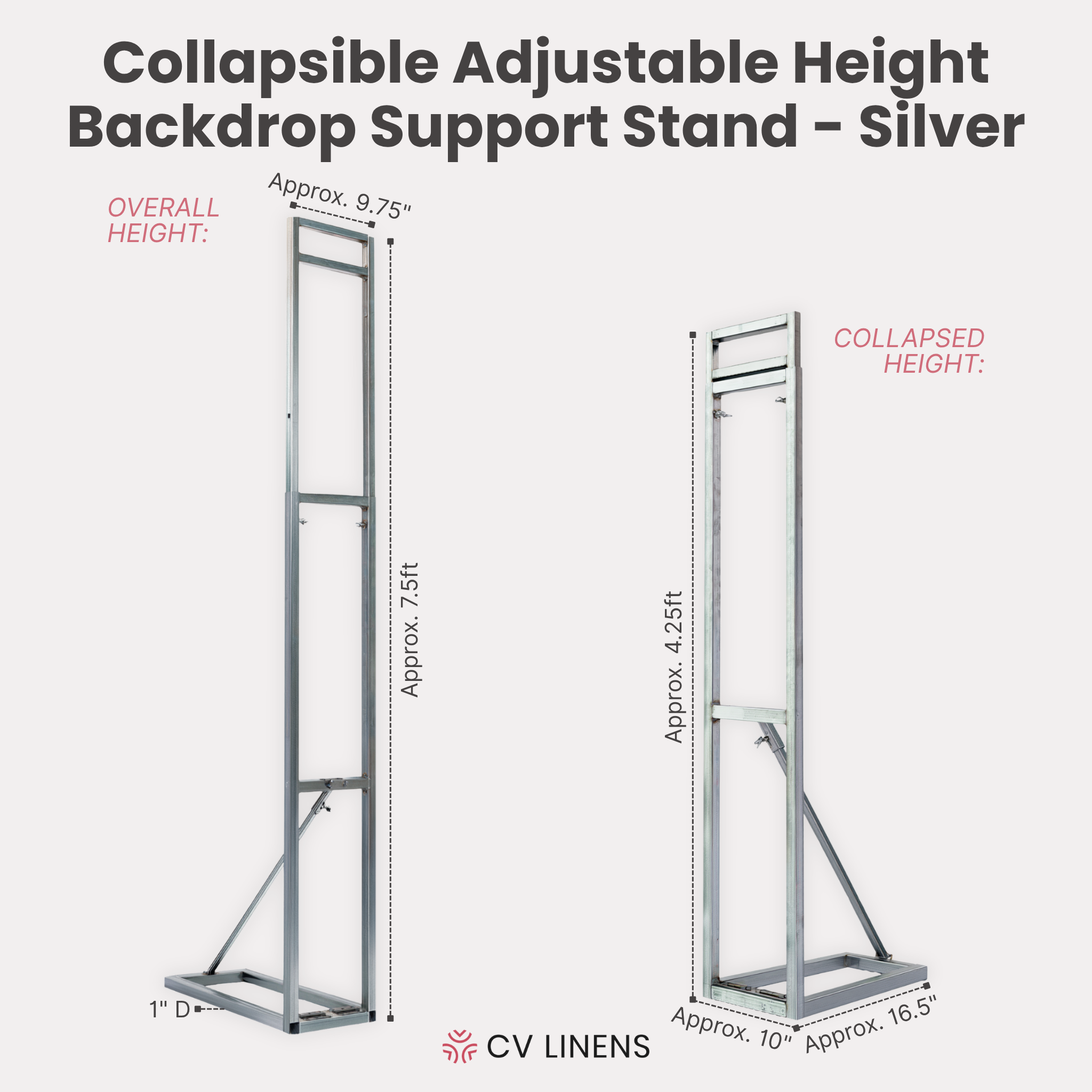 Collapsible Adjustable Height Backdrop Support Stand Silver infographic