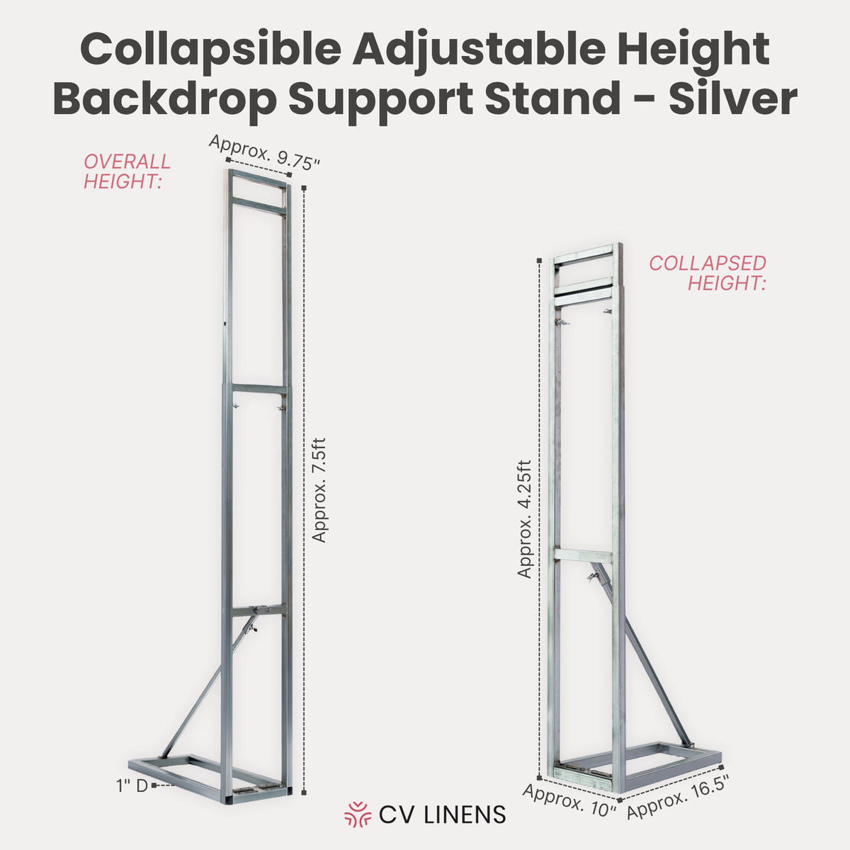 Collapsible Adjustable Height Backdrop Support Stand Silver infographic