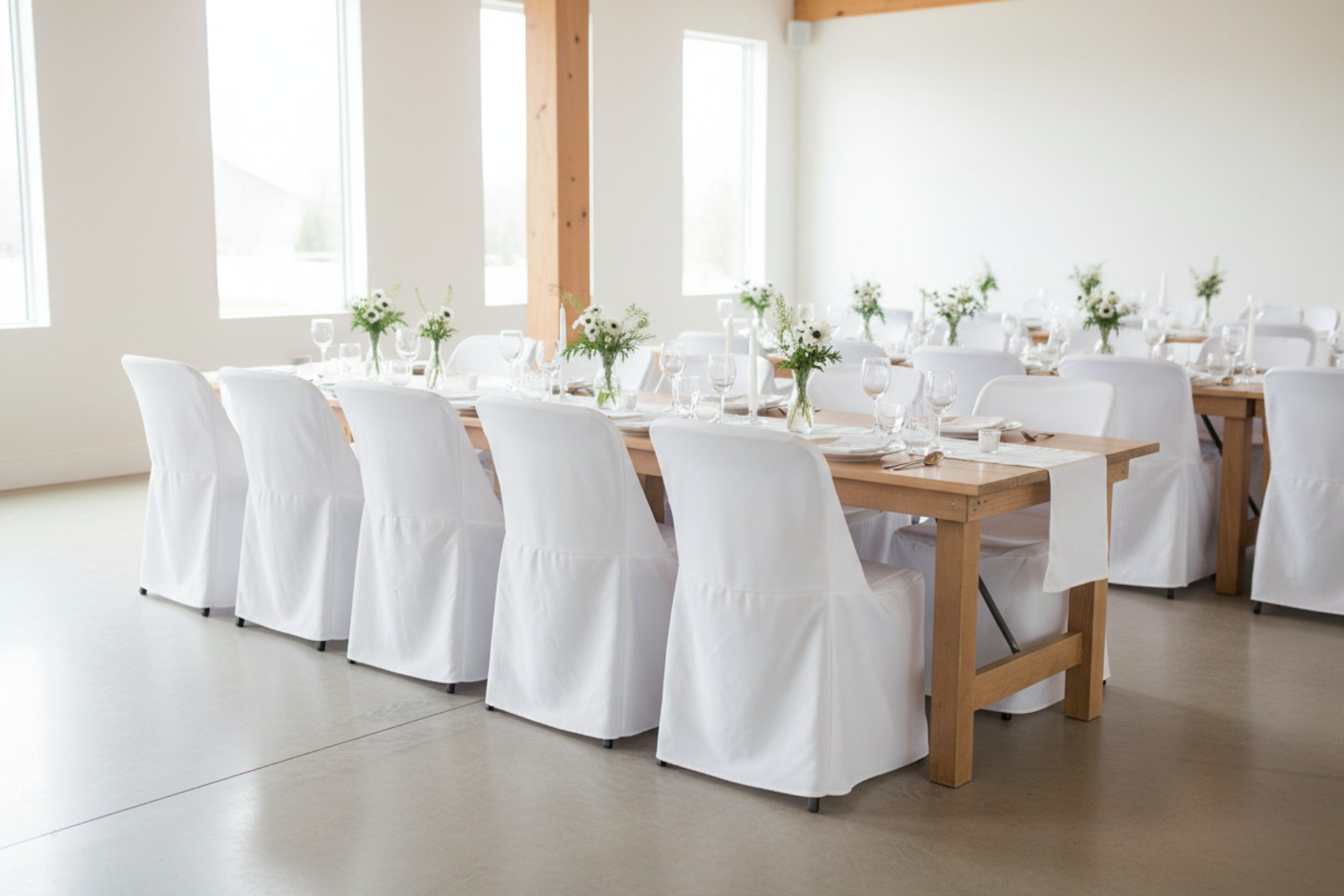 minimalist wedding reception with Contemporary LIFETIME folding chair Cover - White
