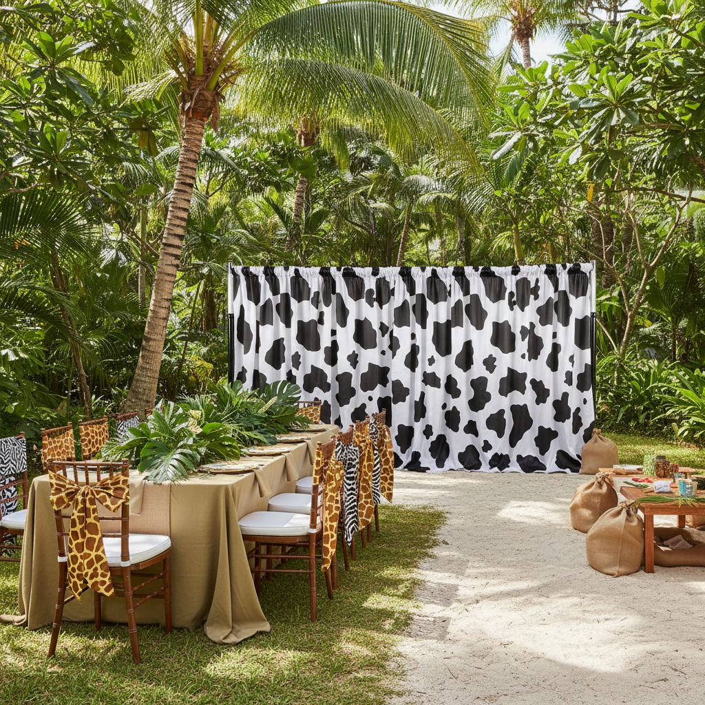Cow Animal Print Satin 10ft H x 58"W Backdrop Panel/Drape