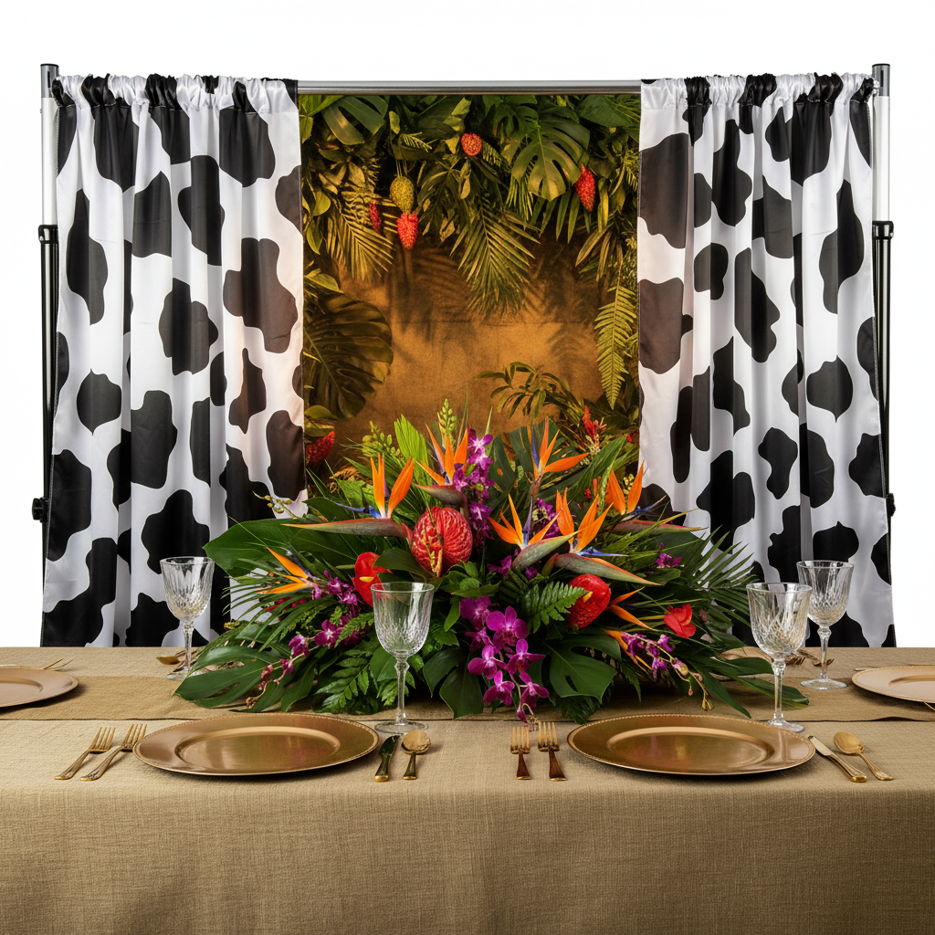 Cow Animal Print Satin 10ft H x 58"W Backdrop Panel/Drape