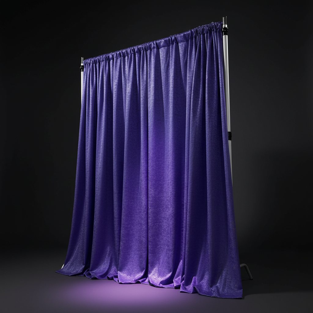 Crinkle Shimmer 10ft H x 52" W Drape/Backdrop Panel - Purple side view 