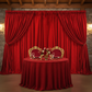 Crinkle Shimmer 10ft H x 52" W Drape/Backdrop Panel - Red for a sweet heart table wedding setup