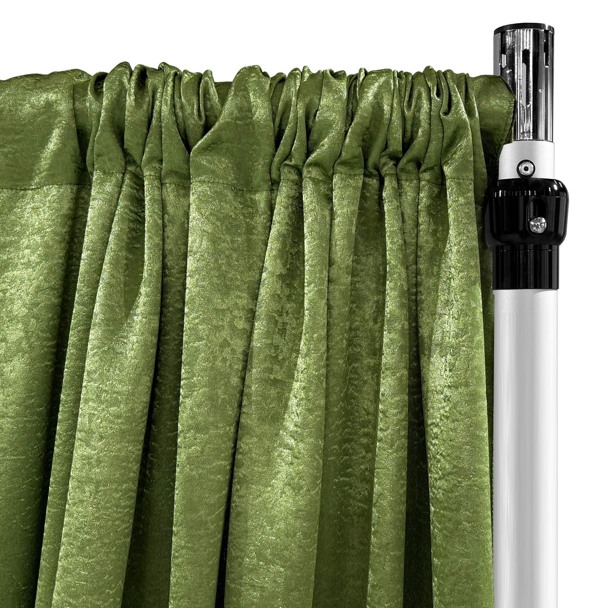 Crinkle Shimmer 12ft H x 52" W Drape/Backdrop Panel Willow Green scrunched