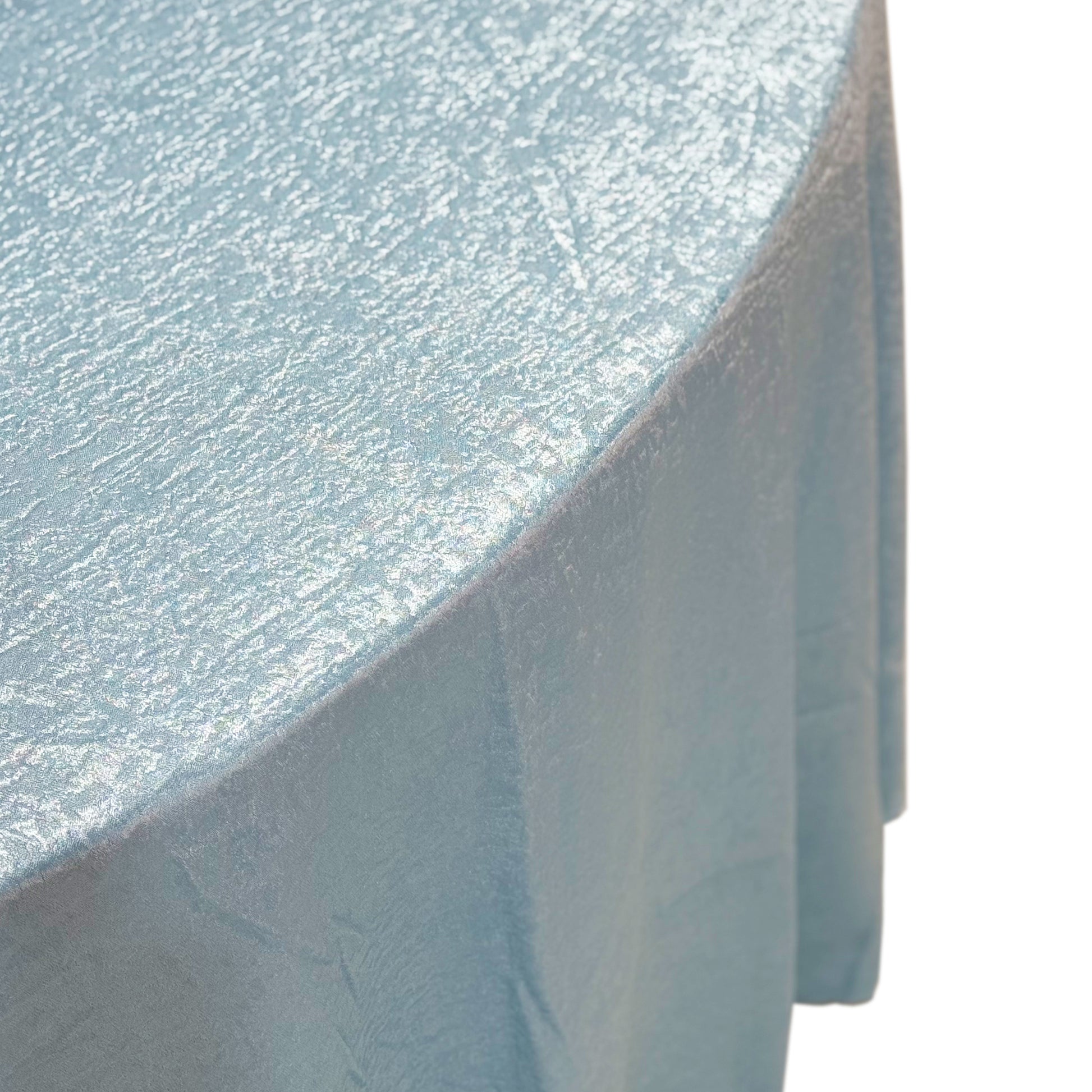 Crinkle Shimmer 120" Round Tablecloth Baby Blue edge view