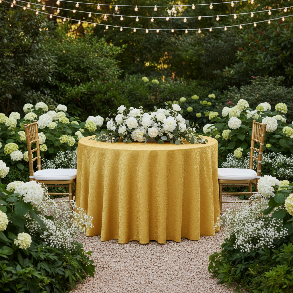 Crinkle Shimmer 120" Round Tablecloth - Gold