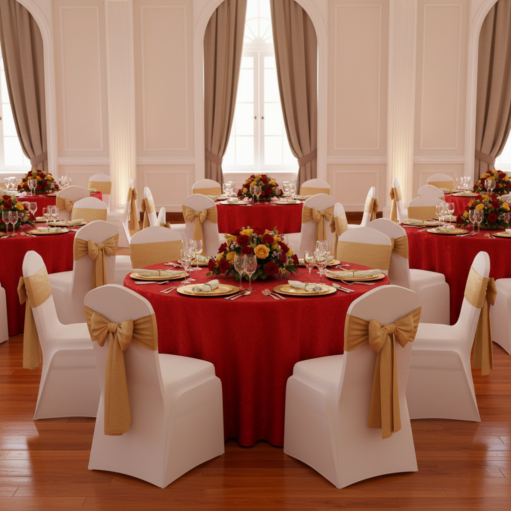 Crinkle Shimmer 120" Round Tablecloth - Red