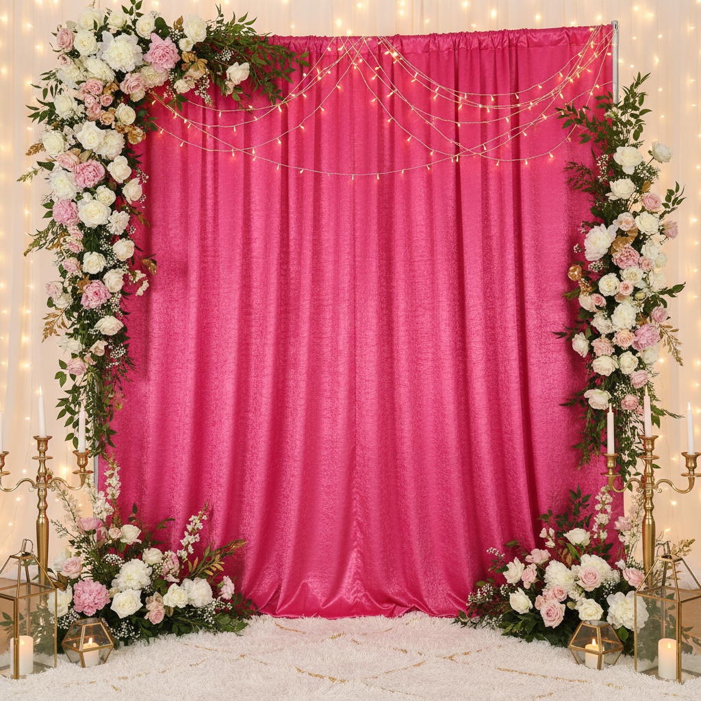 Crinkle Shimmer 12ft H x 52" W Drape/Backdrop Panel - Fuchsia