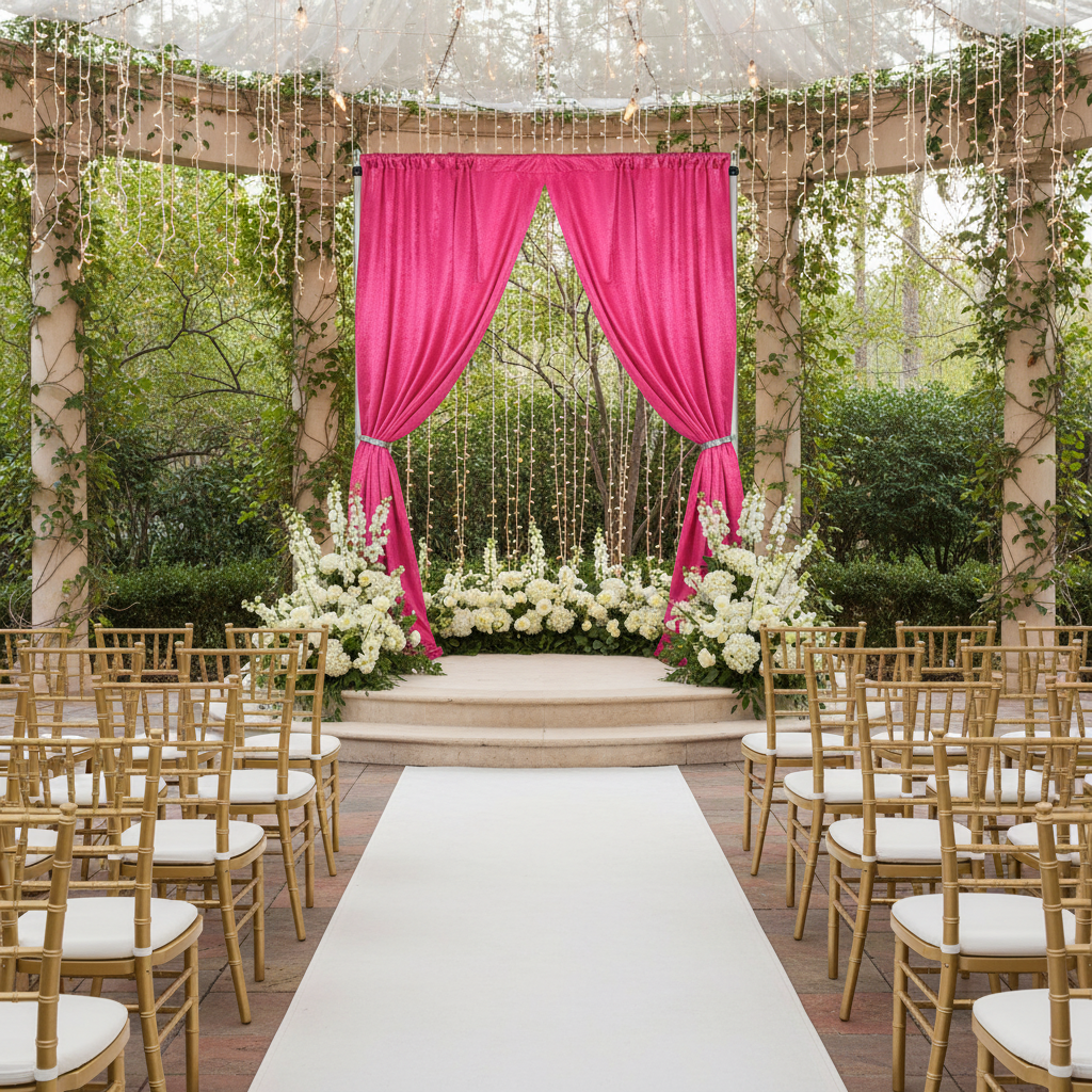 Crinkle Shimmer 12ft H x 52" W Drape/Backdrop Panel - Fuchsia