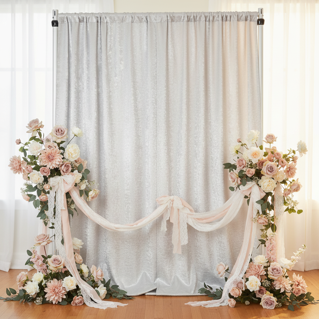 Crinkle Shimmer 12ft H x 52" W Drape/Backdrop Panel - Silver