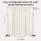Crinkle Shimmer 12ft H x 52" W Drape/Backdrop Panel Ivory infographic showing product dimensions
