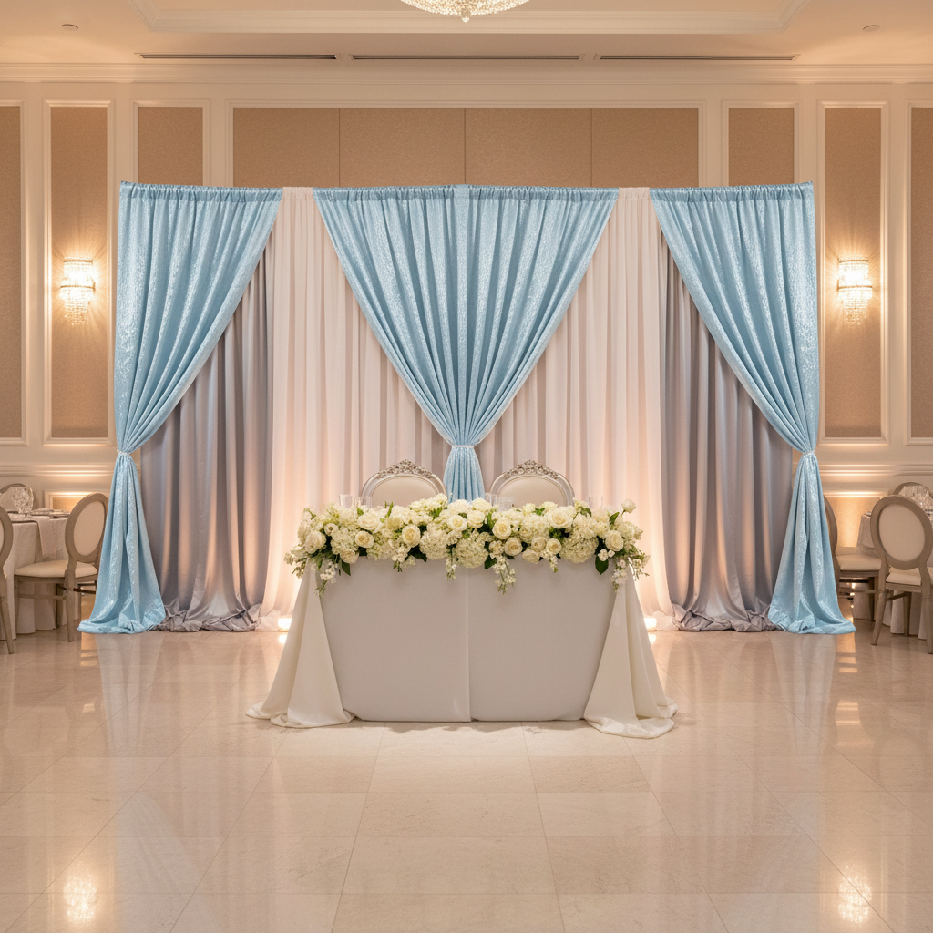 Crinkle Shimmer 12ft H x 52" W Drape/Backdrop Panel - Baby Blue