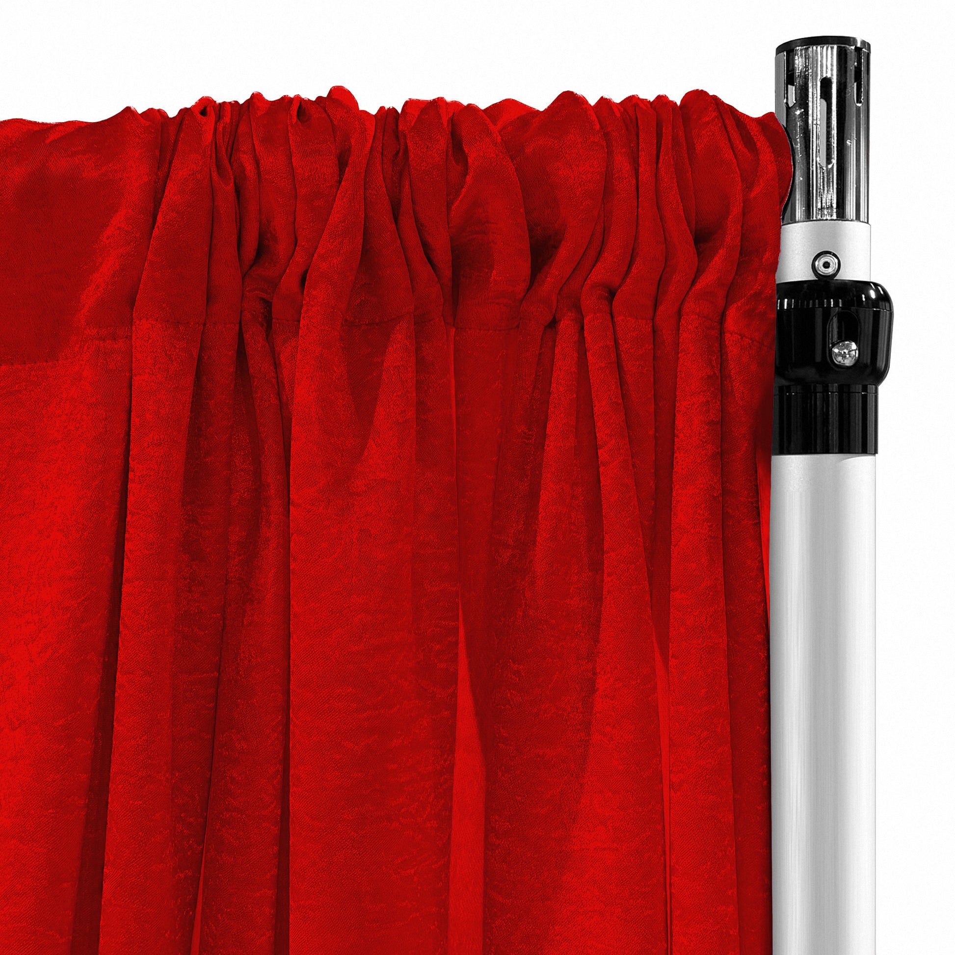 Crinkle Shimmer 12ft H x 52" W Drape/Backdrop Panel Red corner close up