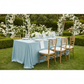 Crinkle Shimmer 90"x132" Rectangular Tablecloth - Baby Blue for a outdoor garden table setup