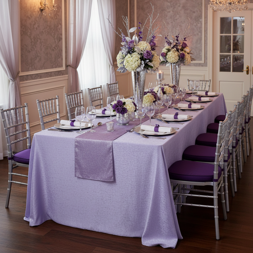 Crinkle Shimmer 90"x132" Rectangular Tablecloth Lavender for Birthday Dinner