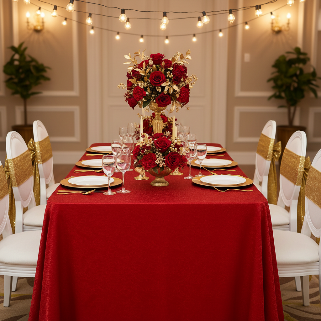 Crinkle Shimmer 90"x156" Rectangular Tablecloth - Red