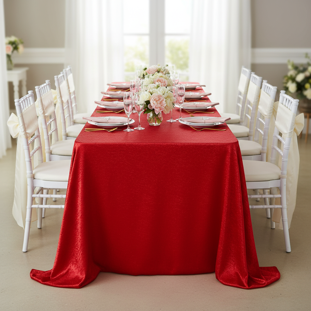Crinkle Shimmer 90"x156" Rectangular Tablecloth - Red