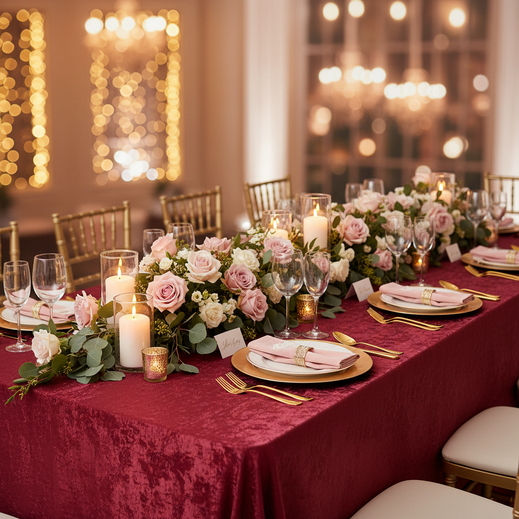 Crinkle Shimmer Rectangular Tablecloth Burgundy - CV Linens - Wedding