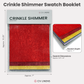 Crinkle Shimmer Swatch Booklet infographic showing product details