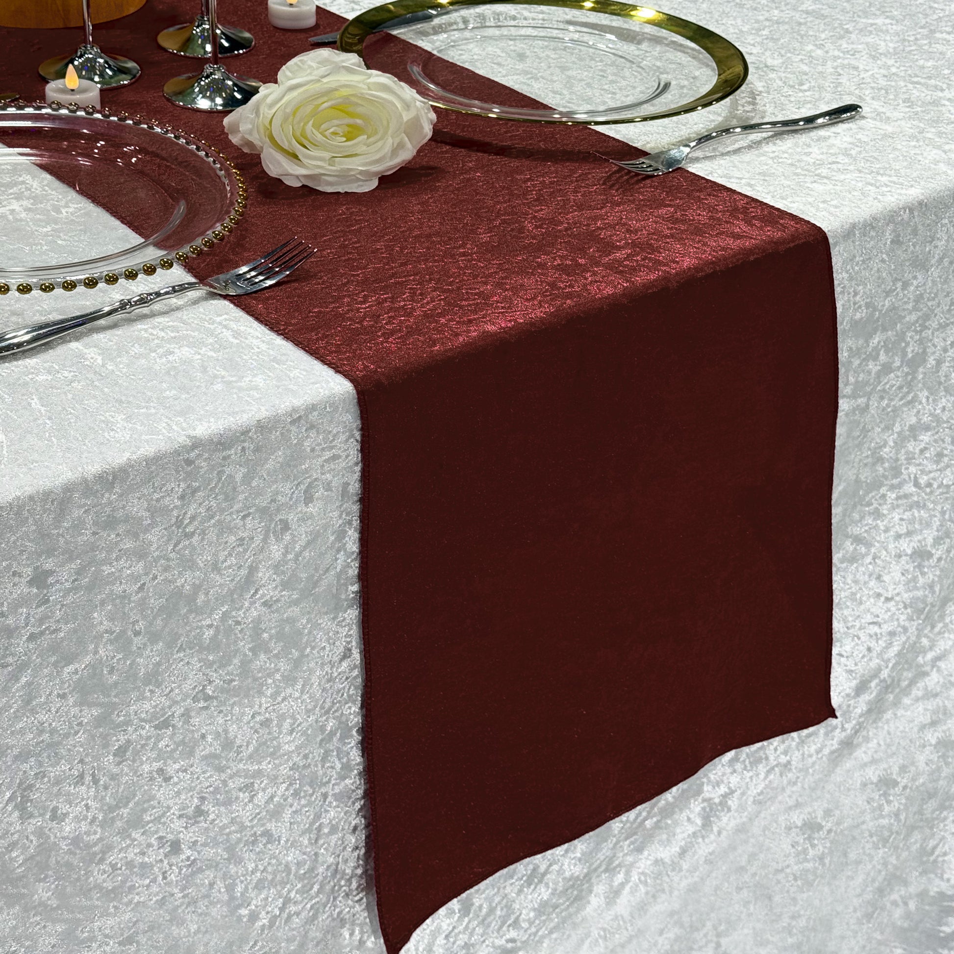 Crinkle Shimmer Table Runner Burgundy end view