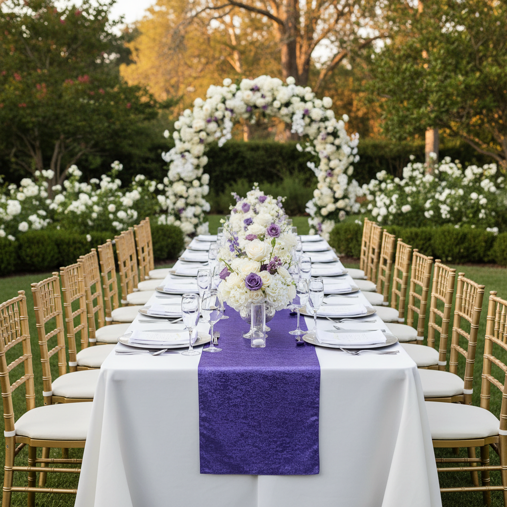 Crinkle Shimmer Table Runner Purple for Garden Reception