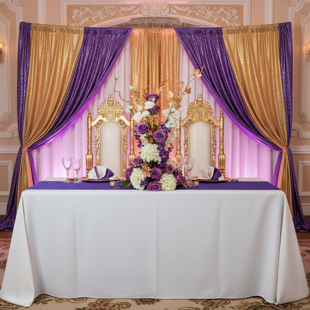 Crinkle Shimmer Table Runner Purple for wedding sweetheart table