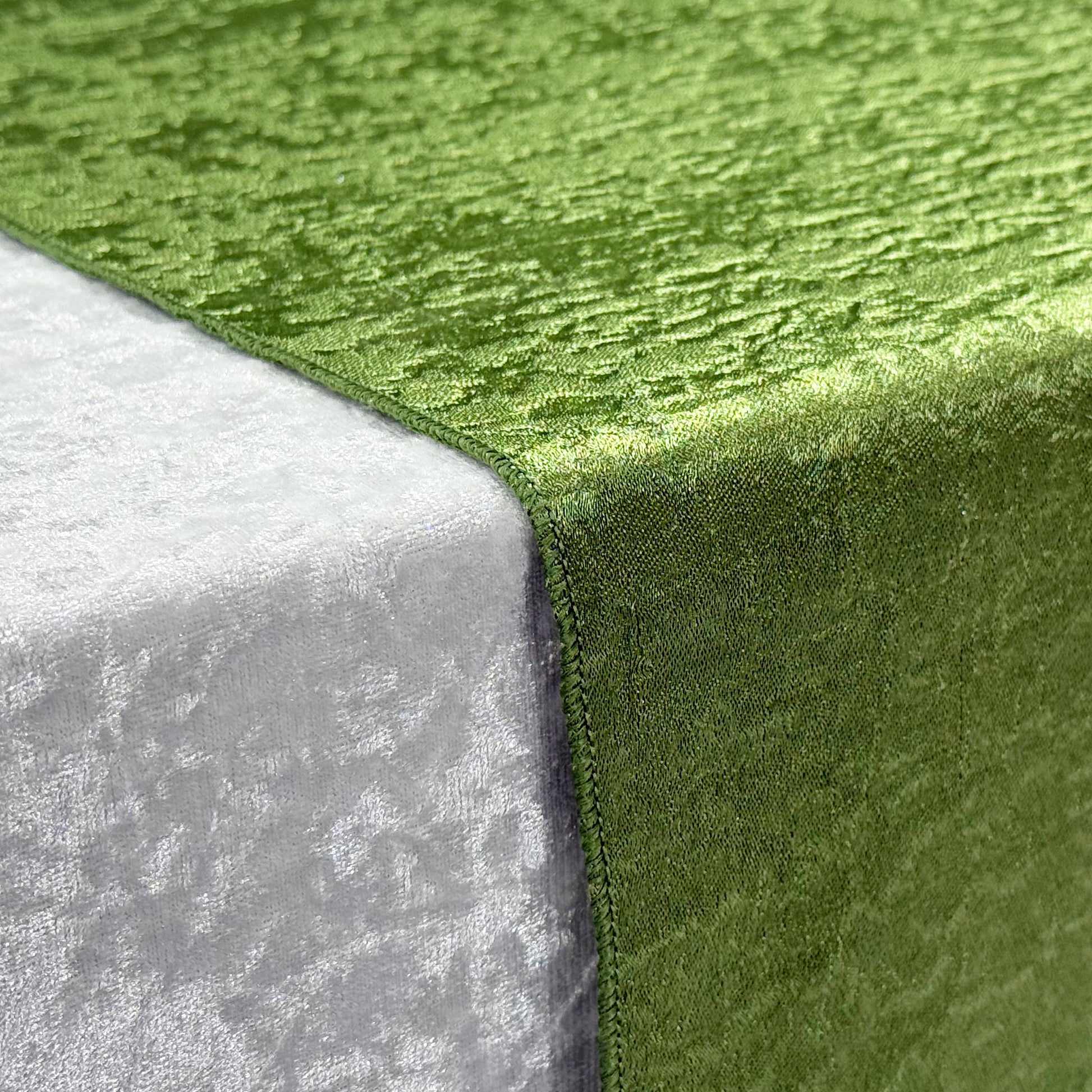 Crinkle Shimmer Table Runner Willow Green serged edge finish