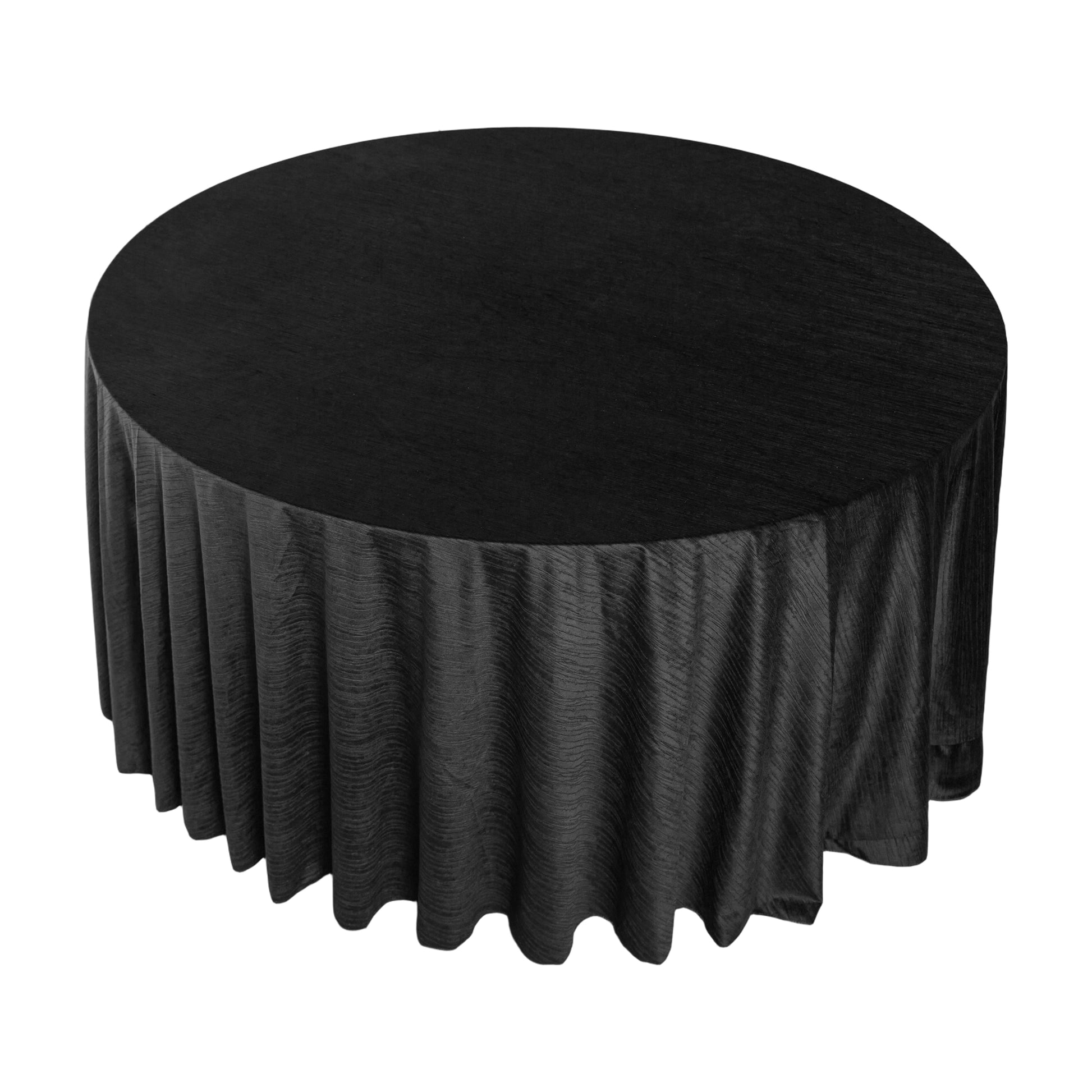 Crinkle Velvet 120" Round Tablecloth Black top view