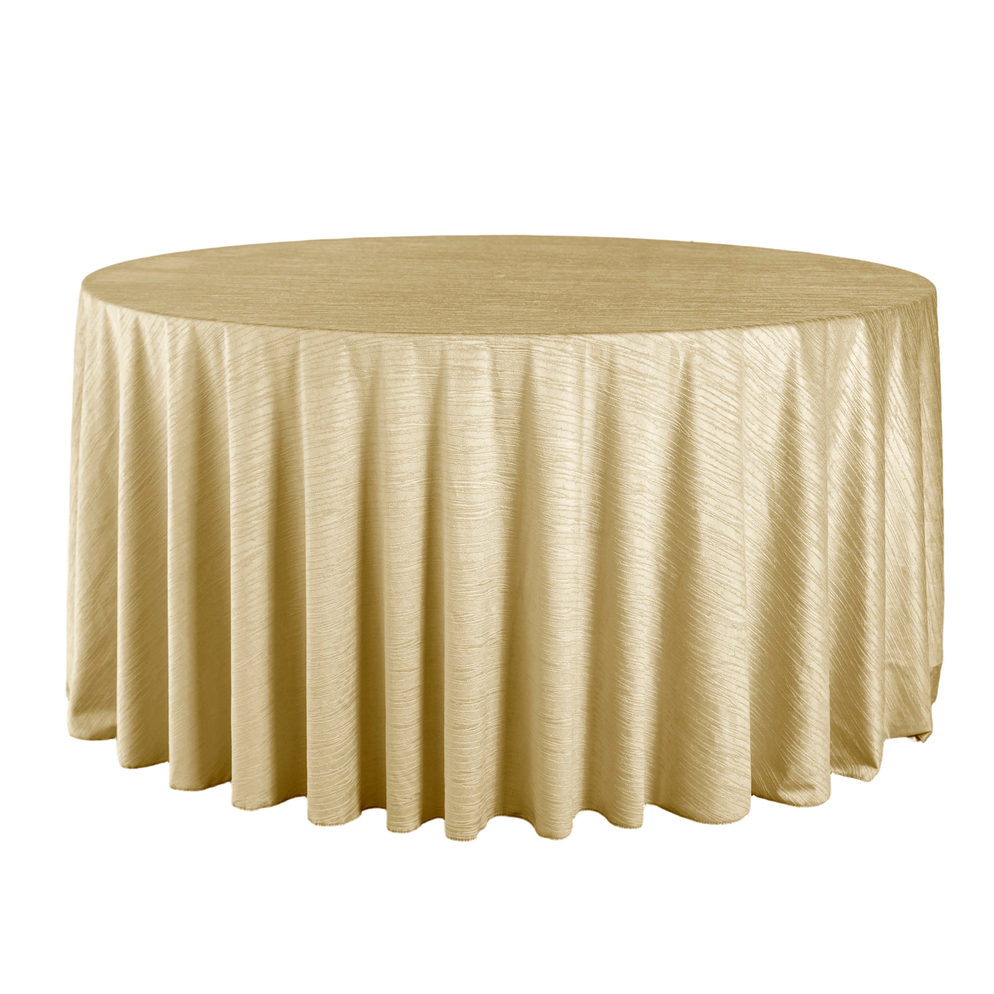 Crinkle Velvet 120" Round Tablecloth Champagne front view