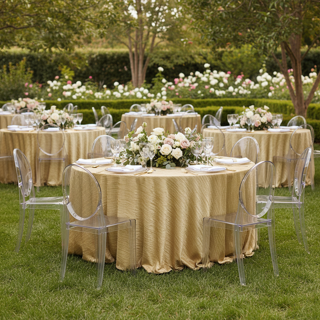Crinkle Velvet 120" Round Tablecloth - Champagne