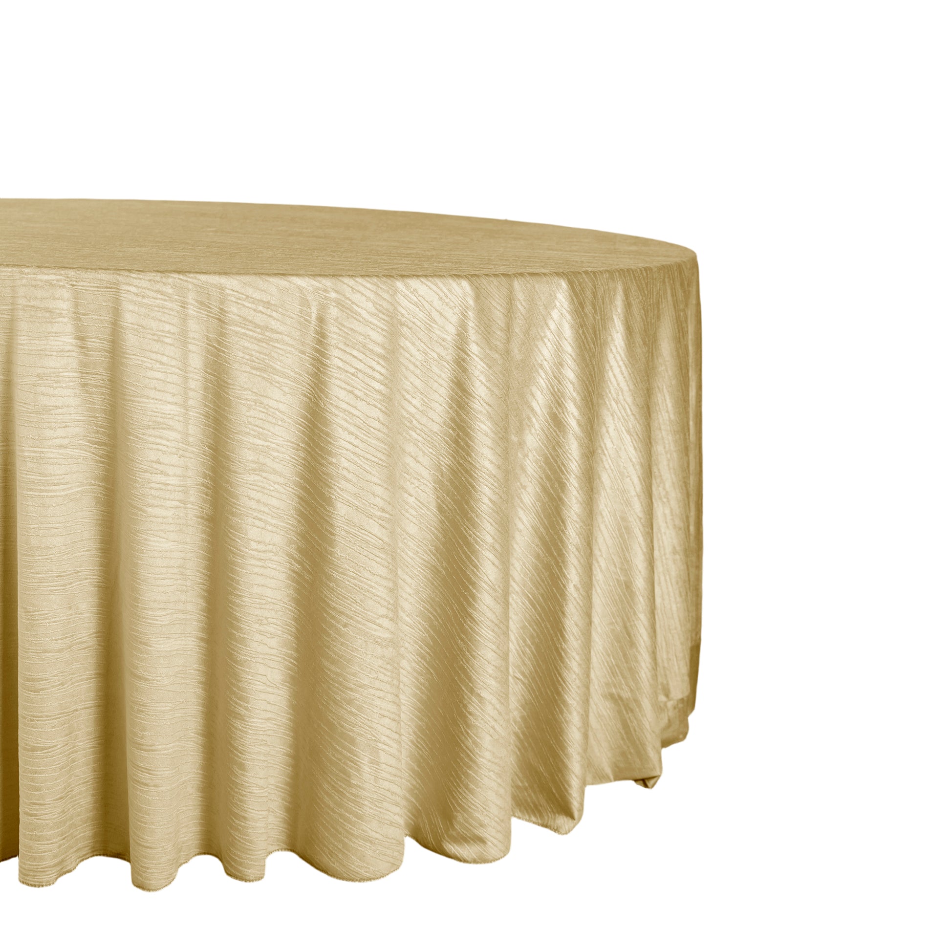 Crinkle Velvet 120" Round Tablecloth Champagne side view