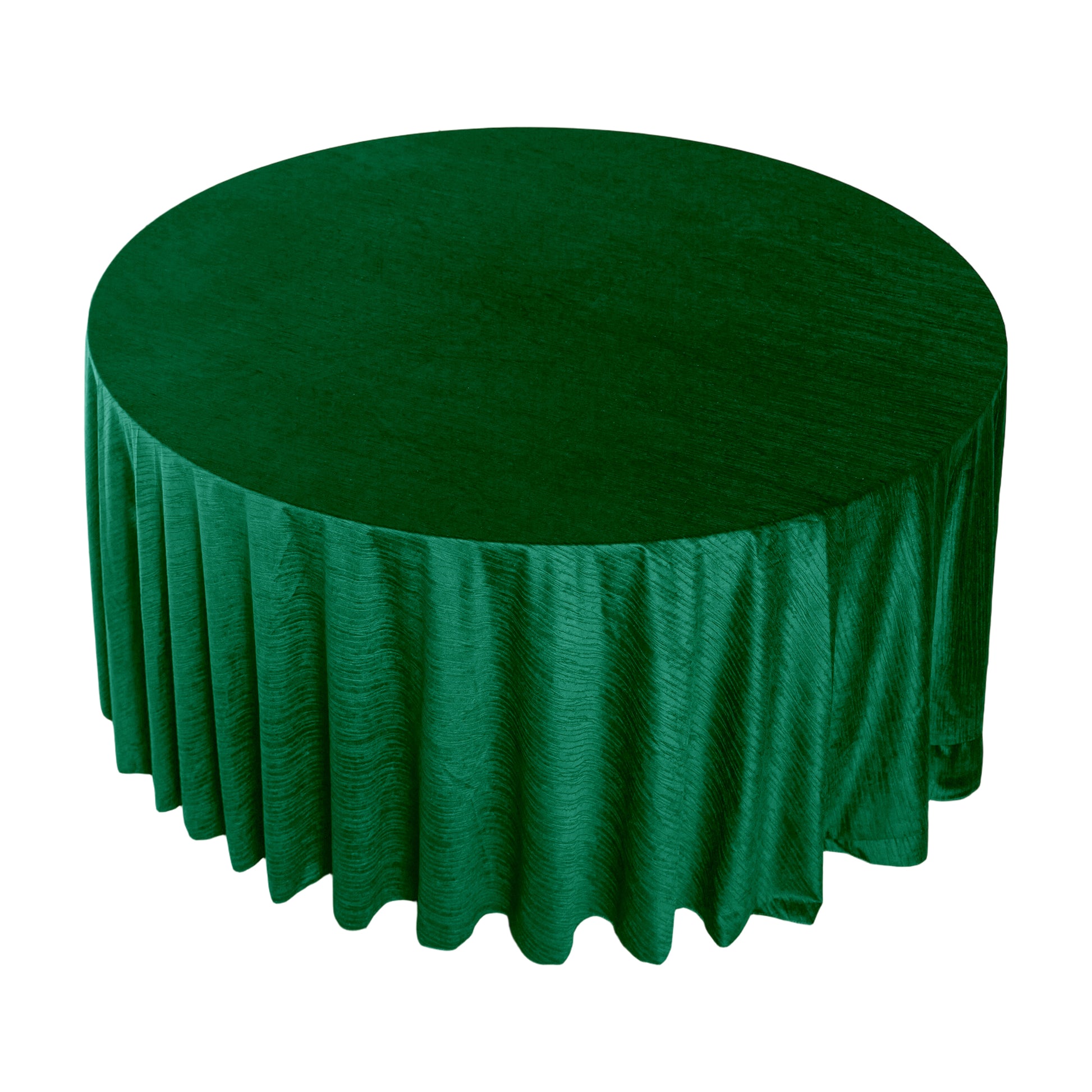Crinkle Velvet 120" Round Tablecloth Emerald Green top view