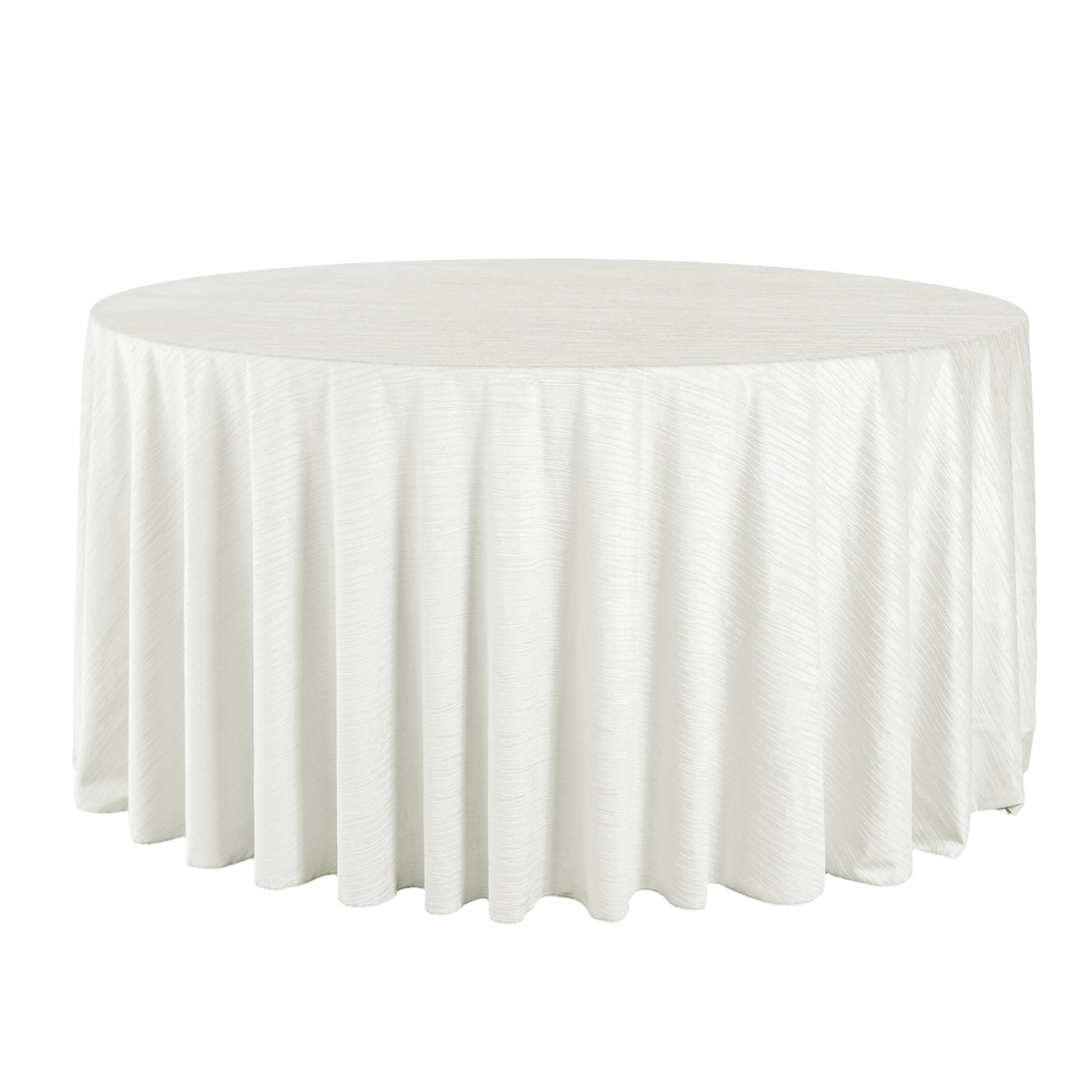 Crinkle Velvet 120" Round Tablecloth Ivory front view