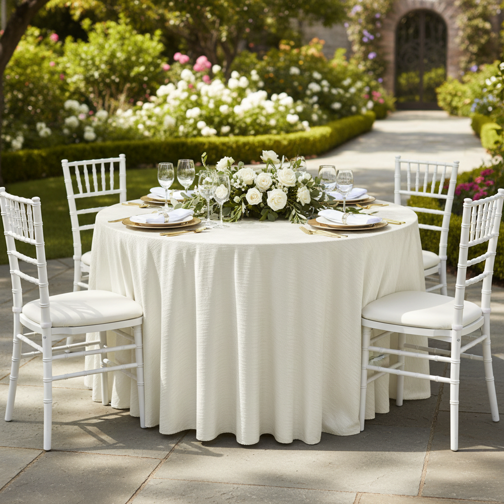 Crinkle Velvet 120" Round Tablecloth Ivory