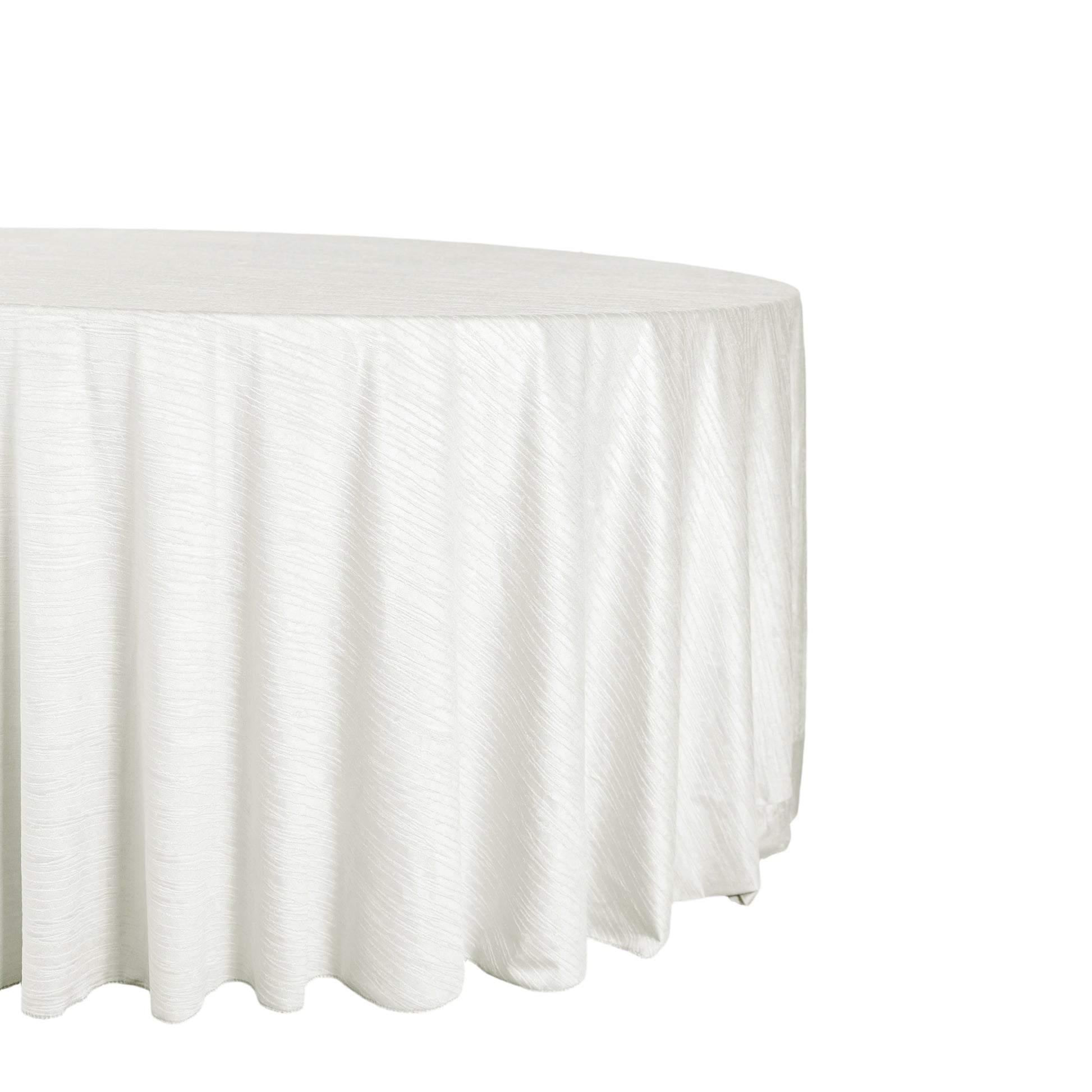 Crinkle Velvet 120" Round Tablecloth Ivory side view