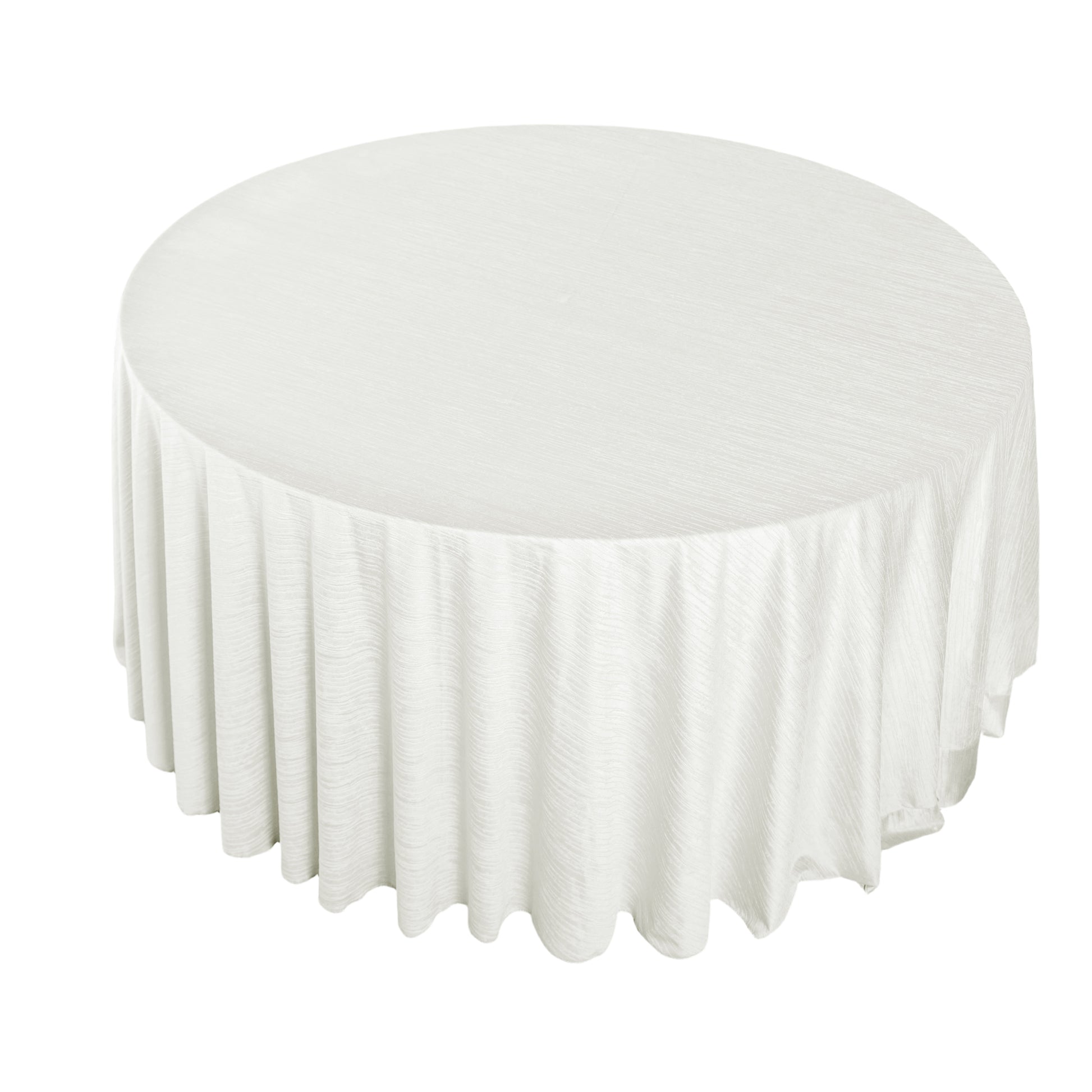Crinkle Velvet 120" Round Tablecloth Ivory top view