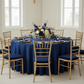 Crinkle Velvet 120" Round Tablecloth - Navy Blue for a birthday indoor table setup