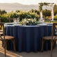 Crinkle Velvet 120" Round Tablecloth - Navy Blue for rustic outdoor table setup