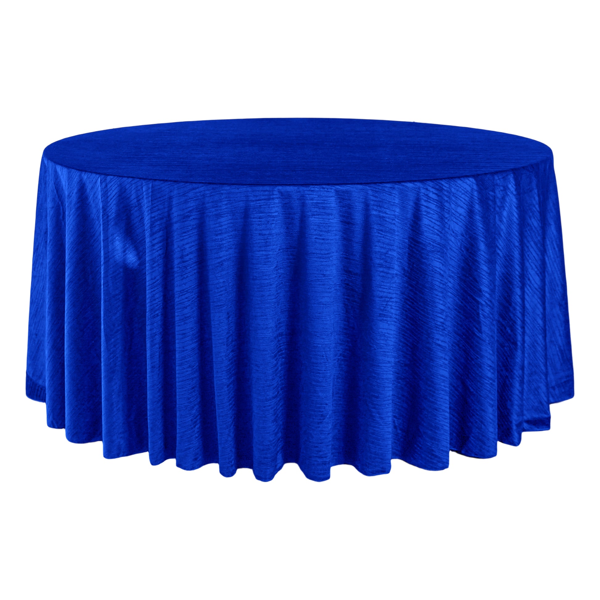 Crinkle Velvet 120" Round Tablecloth Royal Blue front view