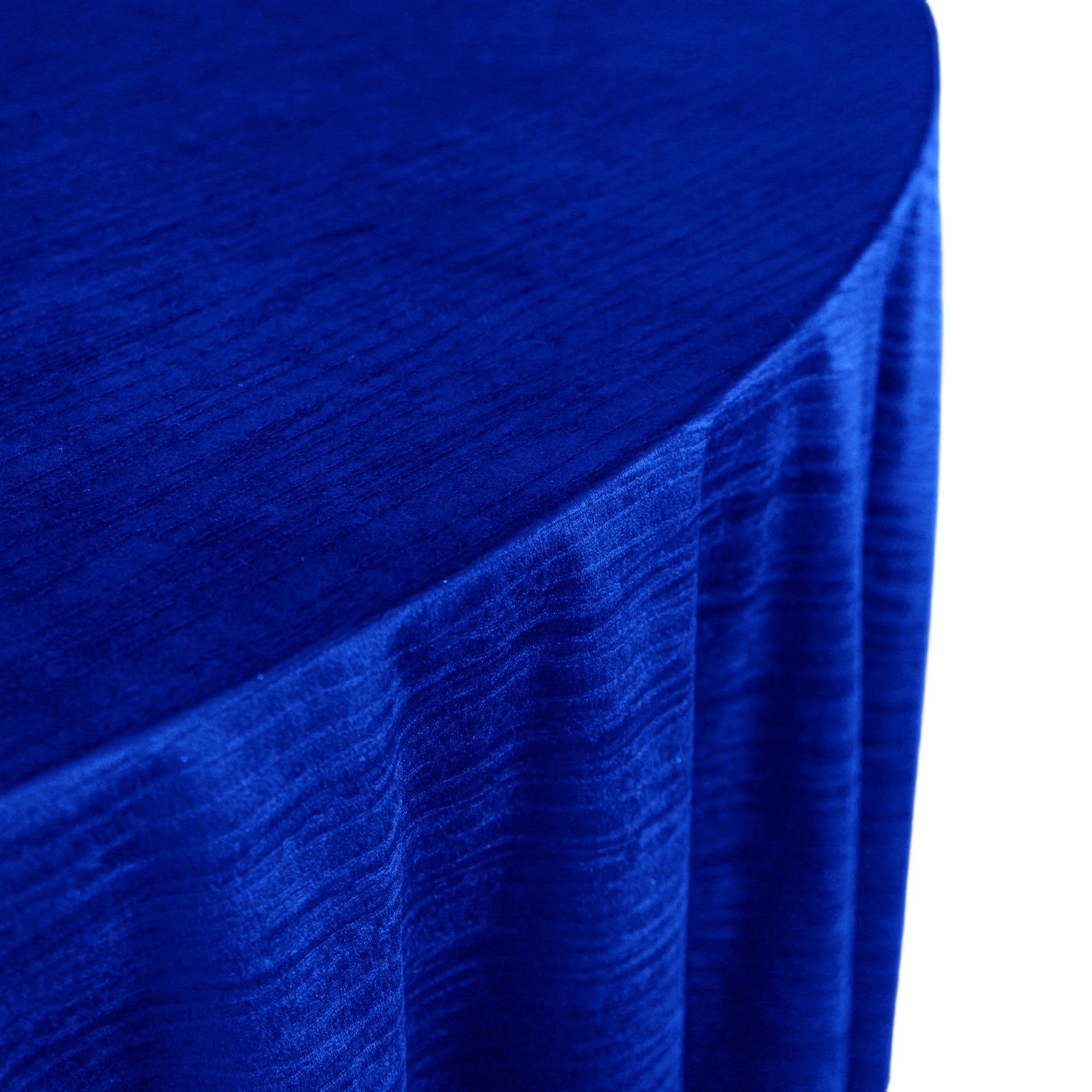 Crinkle Velvet 120" Round Tablecloth Royal Blue side close up