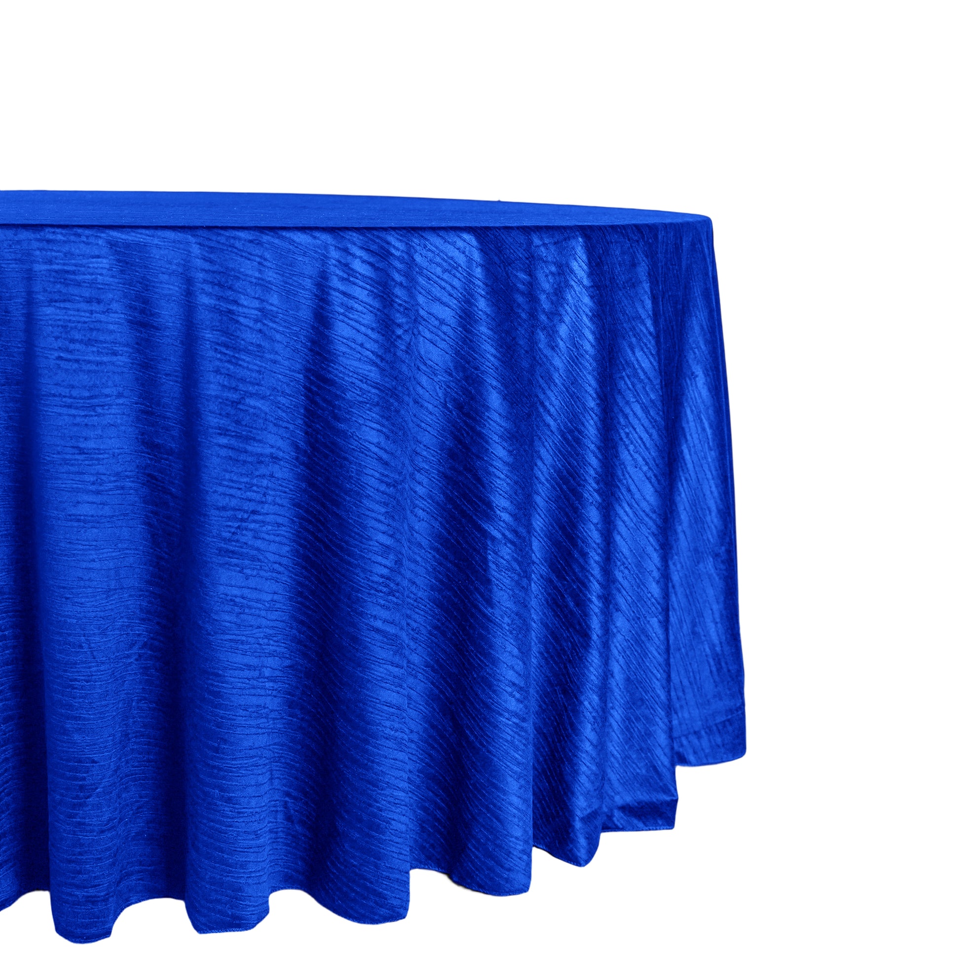 Crinkle Velvet 120" Round Tablecloth Royal Blue side view
