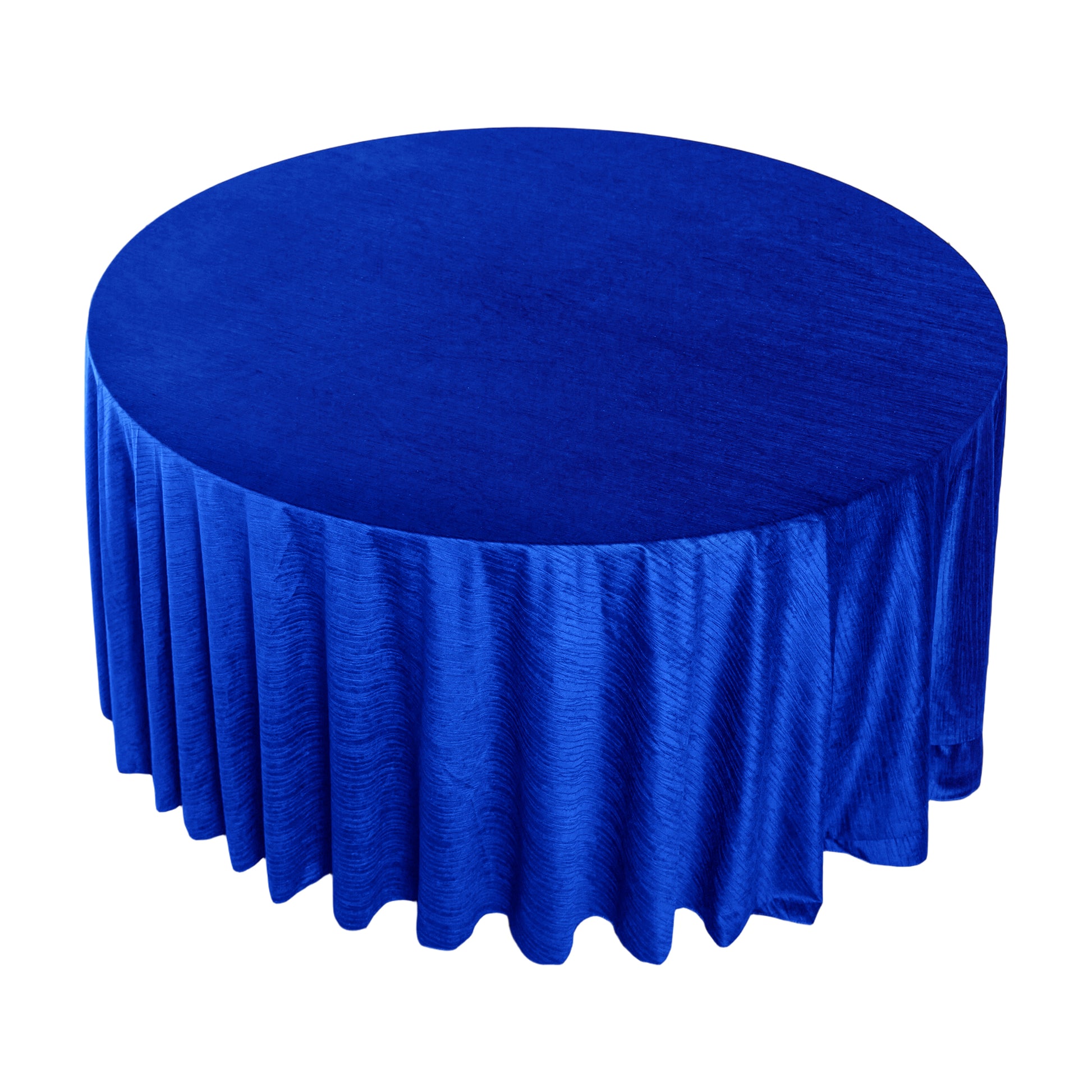 Crinkle Velvet 120" Round Tablecloth Royal Blue top view