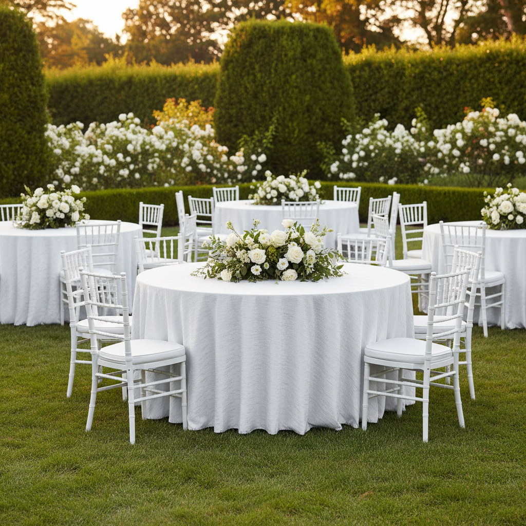 Crinkle Velvet 120" Round Tablecloth - White