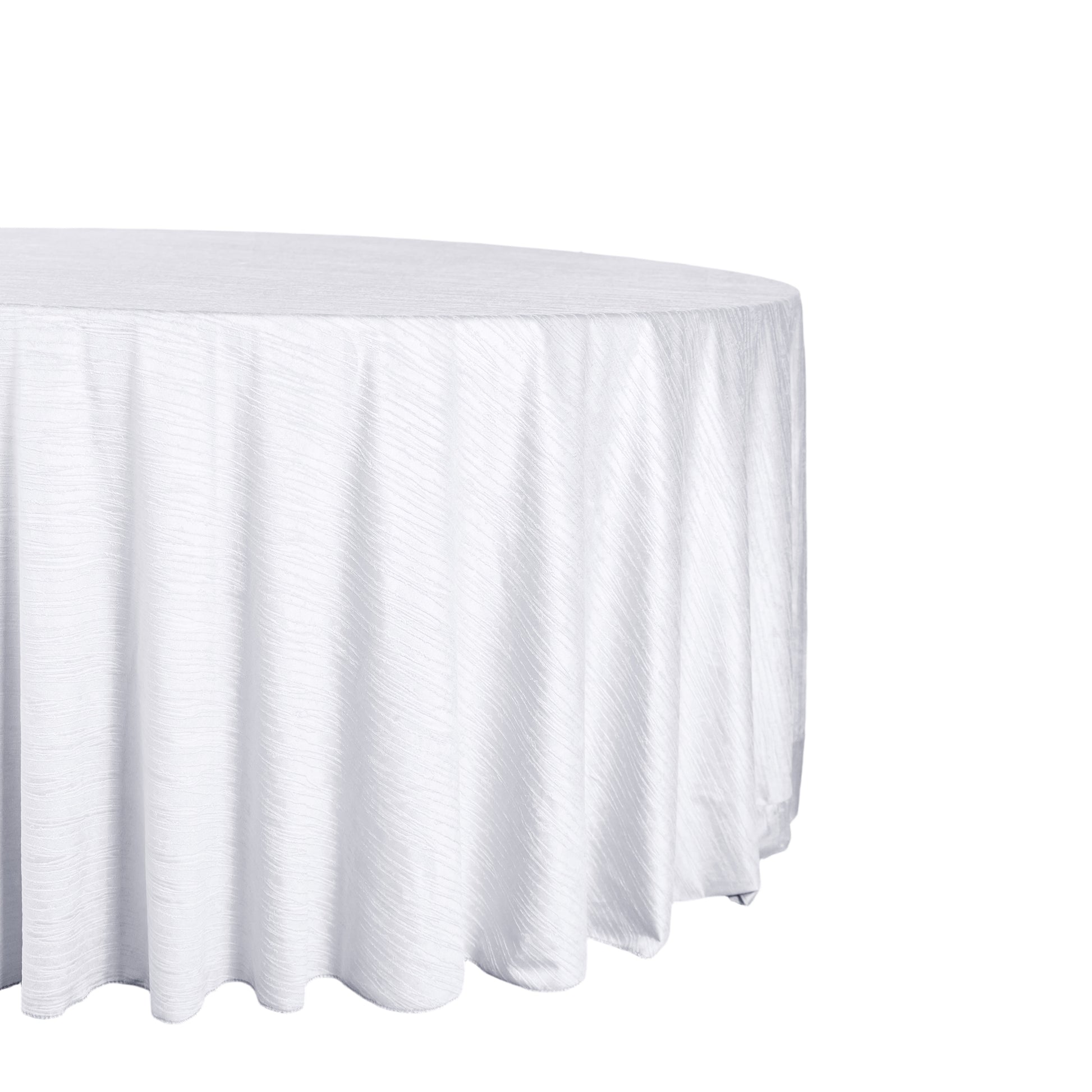 Crinkle Velvet 120" Round Tablecloth White side view